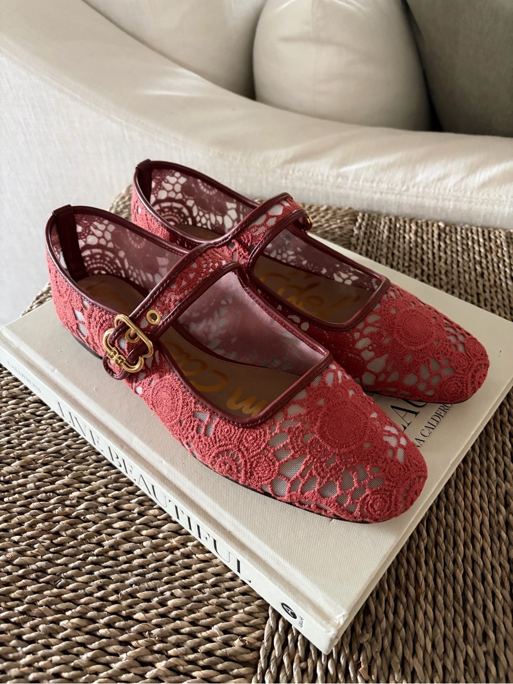 Sam Edelman Red Lace Michaela Mesh Mary Jane Flats 8 NEW